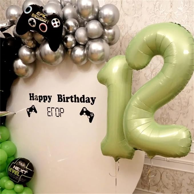 Large 10 Balloons Number Sage Green, 40 Inch Olive Green Helium Foil Number 1 & - Image 6