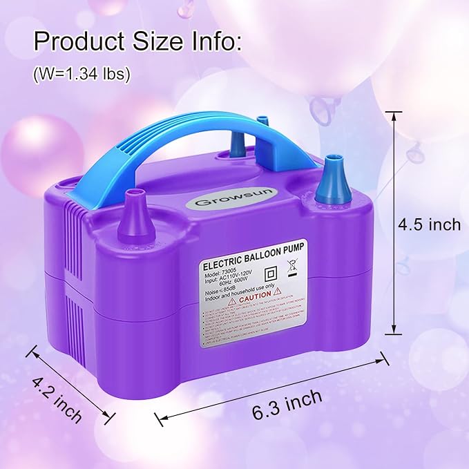 Growsun Electric Balloon Pump Air Inflator Portable Automatic Dual Nozzle - Image 2