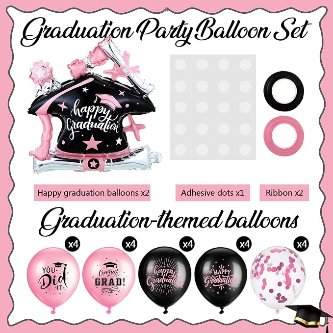 Jenaai Pink and Black 27 Pcs 2026 Graduation Balloon Centerpiece - Image 3