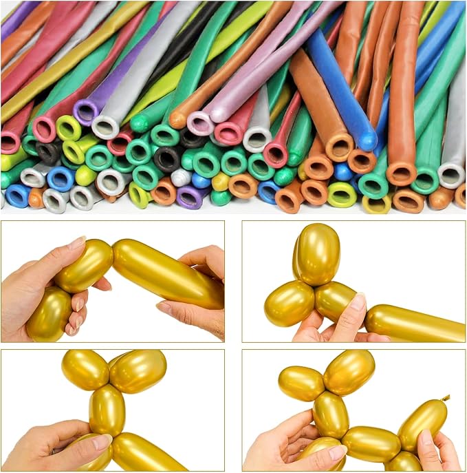 LXZFCRG 260 Long Balloons, Shiny Metallic Latex Twisting Balloon - Image 3