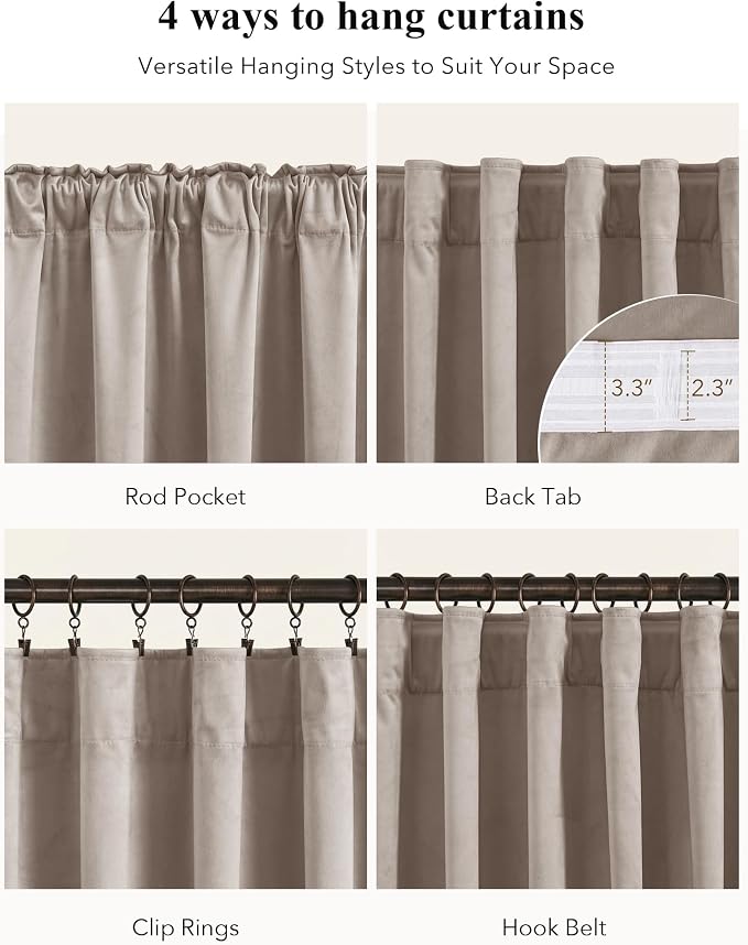 Camel Beige Velvet Curtains for French Door Decor, 2 Panels | Cream Elegant - Image 2