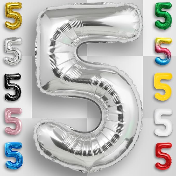 Silver Number Balloon 5 Mylar Foil Balloons 16 inch Small - Image 6