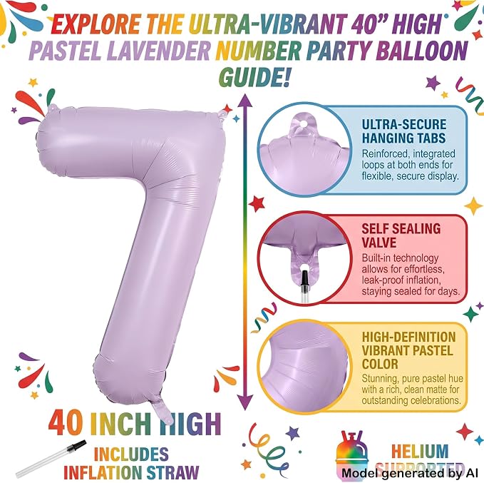 40 Inch Lavender Foil Number 17 Balloon - Image 2