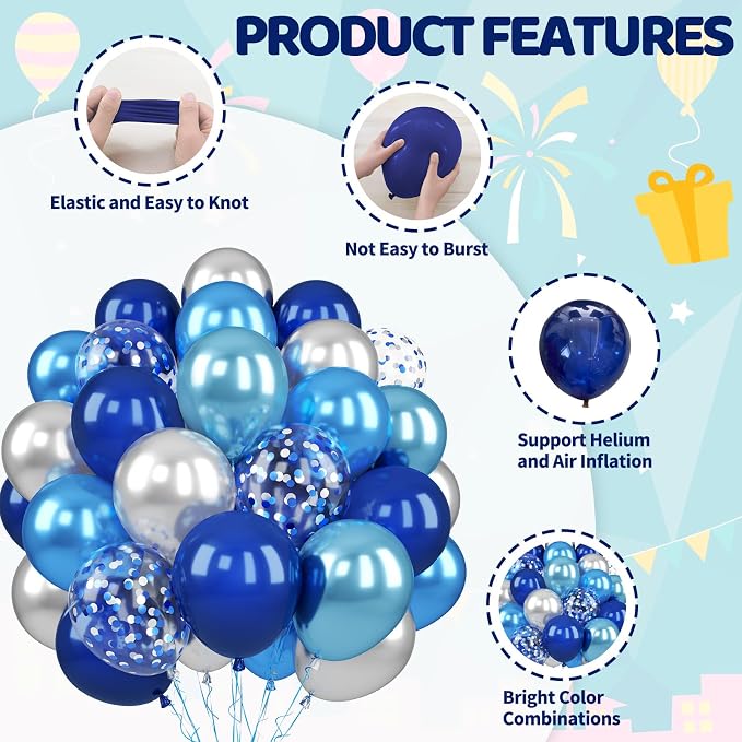 Paready Blue Silver Balloons, 12 Inch Confetti Balloon Metallic Silver Party - Image 3