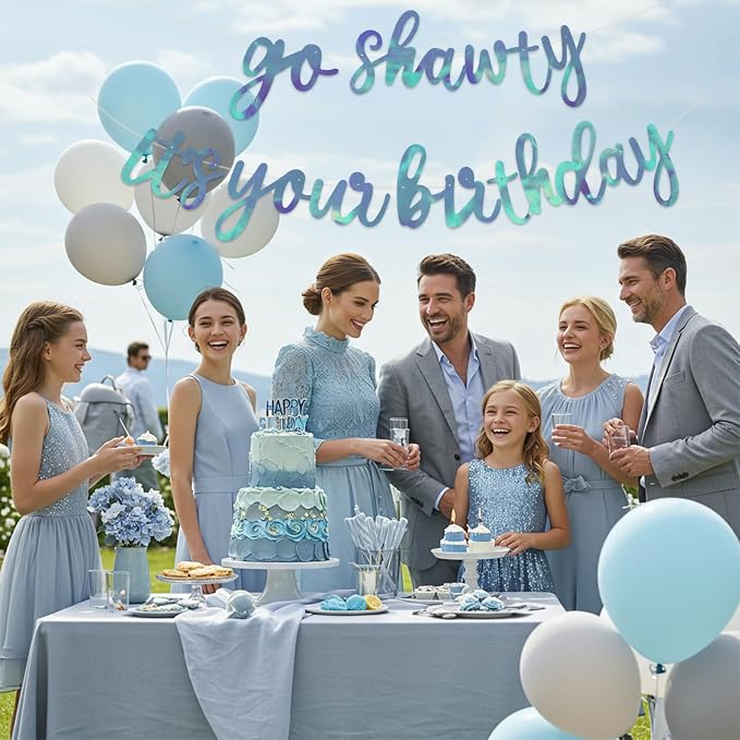 BEISHIDA Rainbow Blue Pre-Strung Go Shawty It's Your Birthday Banner Decor | - Image 4