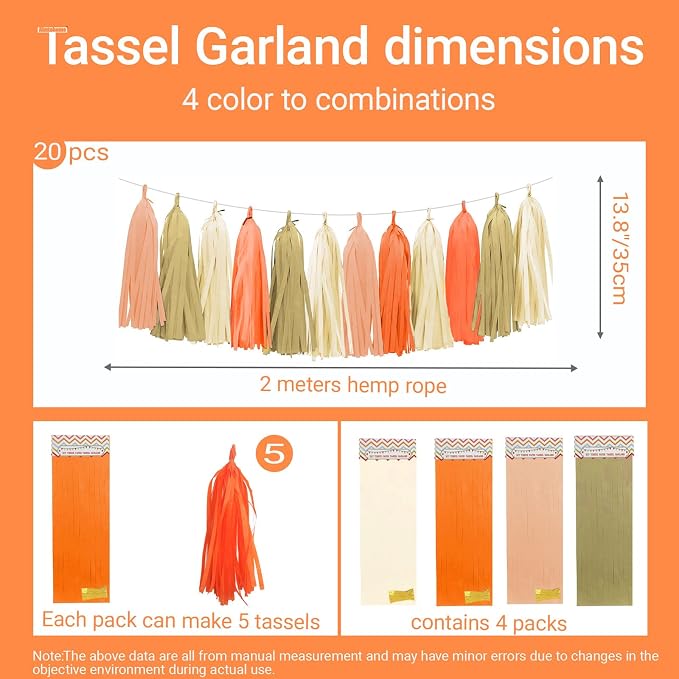 Tissue Paper Tassel Garland Banner, 20 Pack, Boho Party Decorations - Image 2