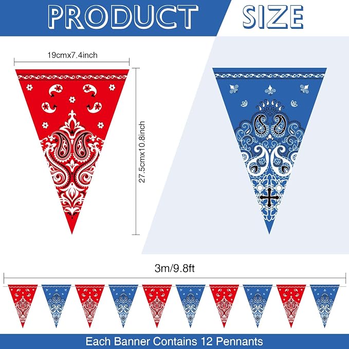 Boao 5 Pack Western Cowboy Party Decorations Bandana Pennant Banner Wild West - Image 2