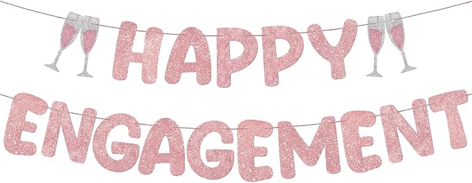 Pre Strung Happy Engagement Banner Glitter Engagement Party Decorations by Breling