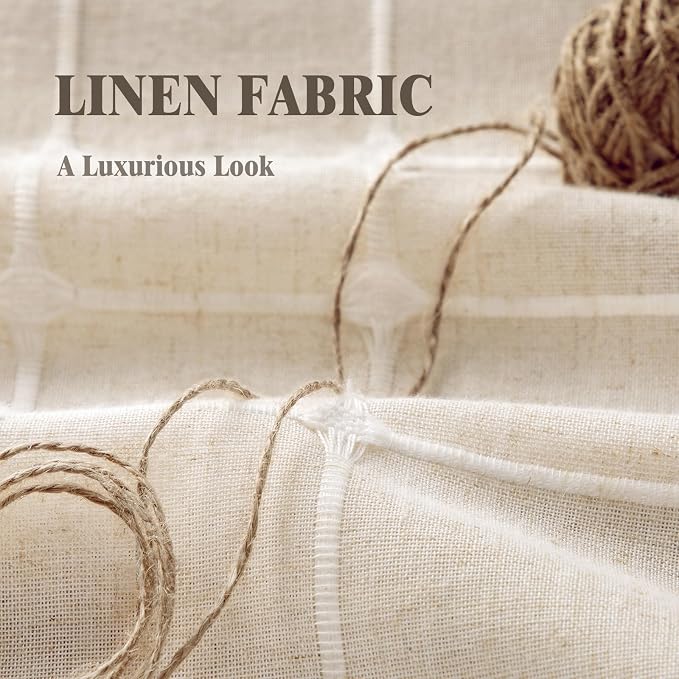 Boho Blackout Plaid Curtains 90 Inch Drapes Linen Blend 2 Panels | Vintage - Image 4