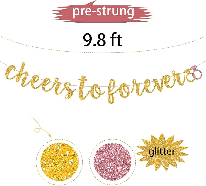 Cheers To Forever Banner for Gold Gliter Engagement/Wedding Banner/Bridal - Image 2