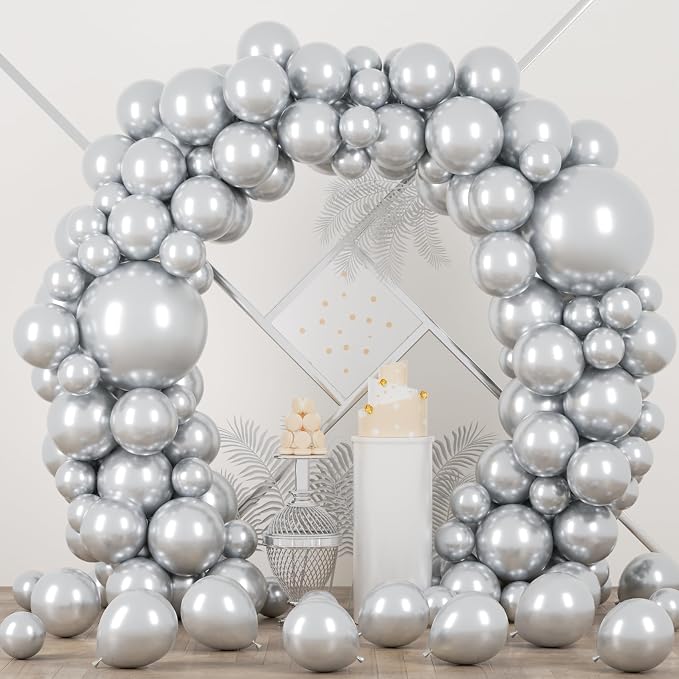 Voircoloria 90pcs Metallic Silver Balloons Arch Kit, 18 12 10 5 Inch | by Voircoloria