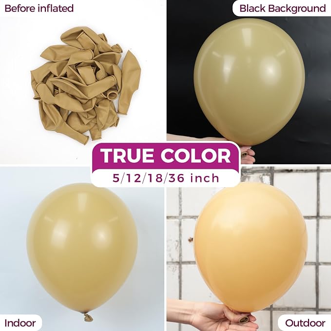 Bezente Tan Latex Boho Neutral Party Balloons 100 Pack 12 inch | Light Brown - Image 2