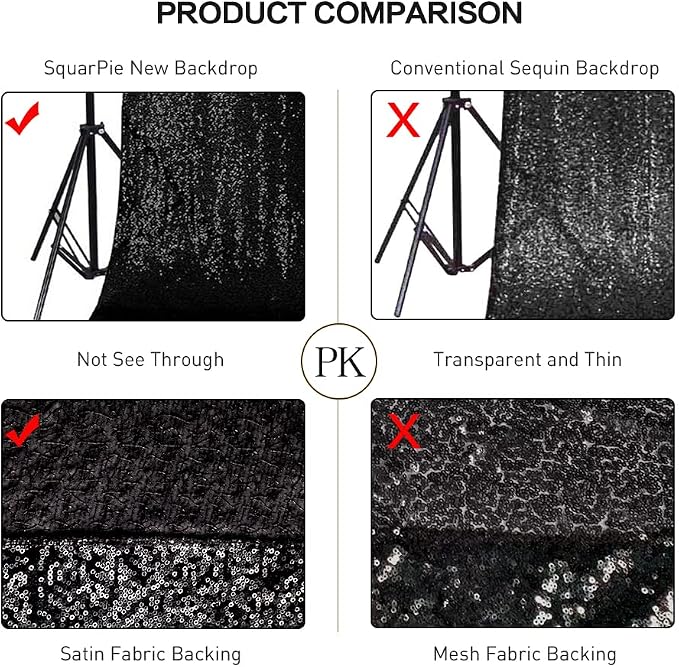 SquarePie 20x10ft Black Sequin Backdrop, High Density Non-Transparent Glitter - Image 4