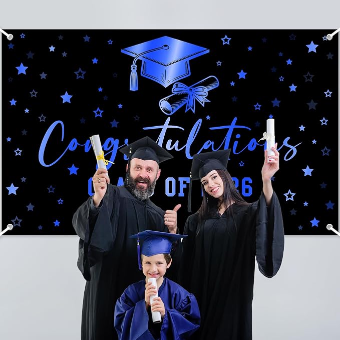 Congratulations Graduation Banner Class of 2026 Backdrop Black Blue Congrats - Image 5