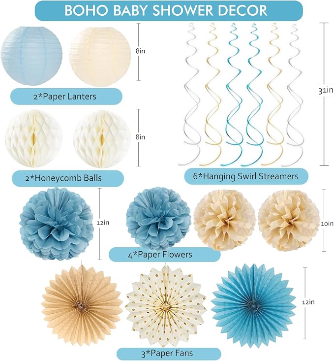 Light-Dusty Blue Boho Baby Shower Party-Decorations Beige Champagne Boy Neutral - Image 3