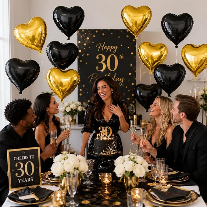 Black Gold Heart Balloons, 18Inch Gold Helium Balloon - Image 4