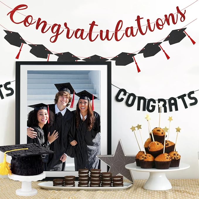 Class of 2026 Graduation Decorations Pre-Strung Glitter Congratulations Banner - Image 6