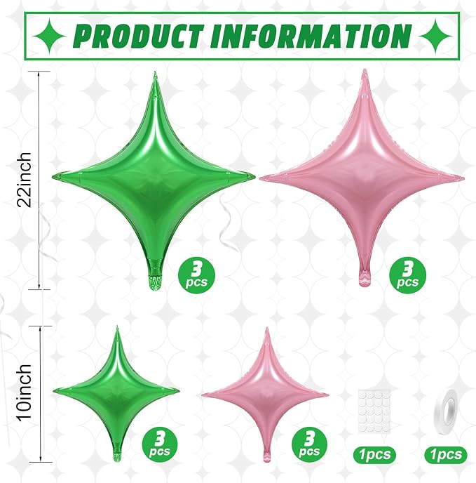 Pink Green Balloons, 26Inch and 10Inch Pink Green Quadrangle Star Helium - Image 2