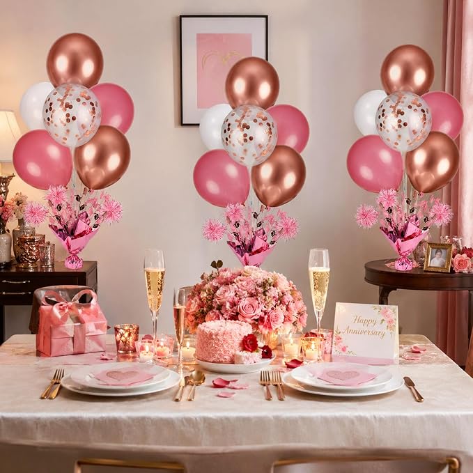 4 Set Rose Gold Balloon Centerpieces - Image 8
