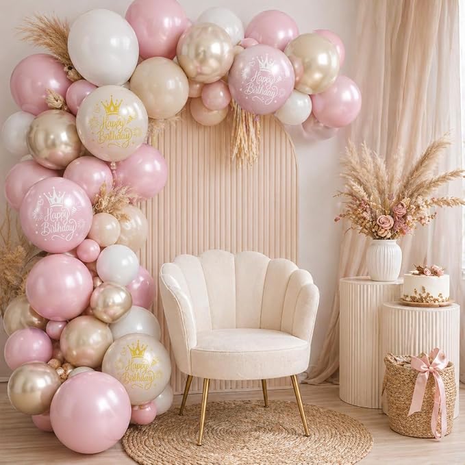 Dusty Pink Beige Gold Birthday Balloons - Image 9