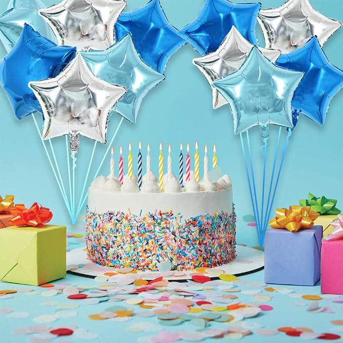 TONIFUL 30 Pcs Star Balloons 18 Inch Large Blue Silver Foil Balloons | Helium - Image 4