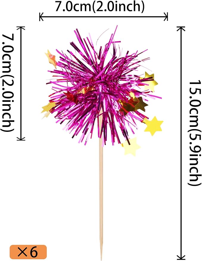 30 PCS Foil Firework Cupcake Toppers Happy Birthday Star Cupcake Picks Sparkle - Image 2