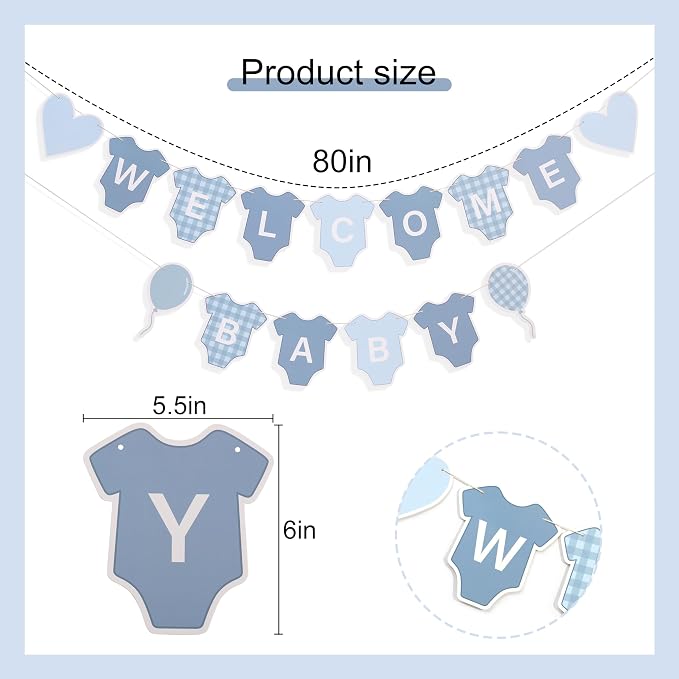 Blue Gingham Baby Shower Banner - Image 2