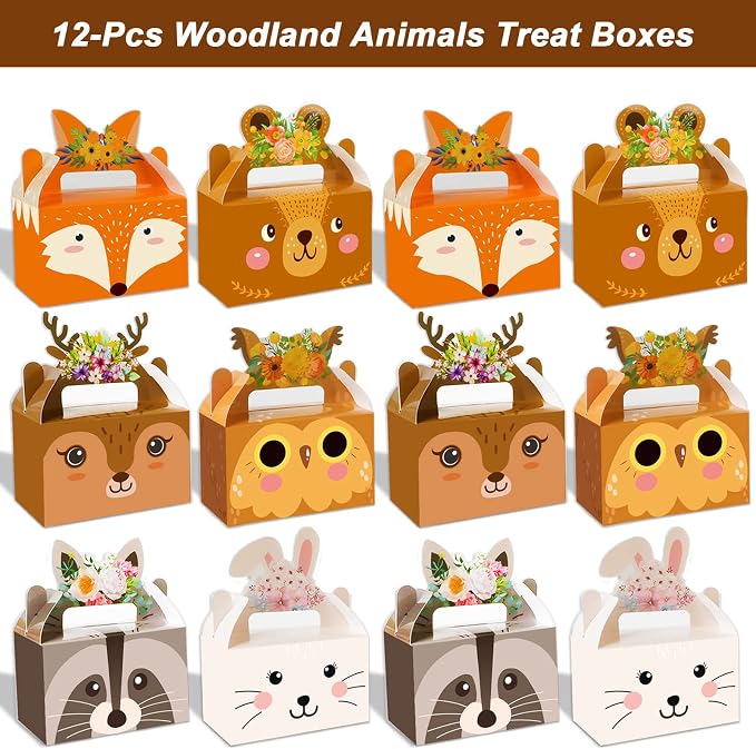 Tevxj 24 Pieces Woodland Animals Party Favors Boxes Woodland Treat Bags - Image 2