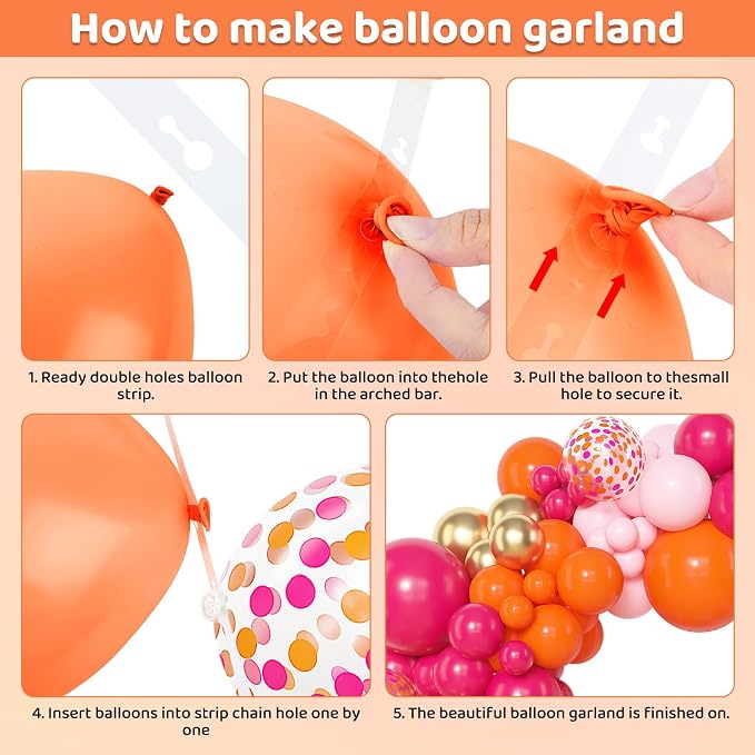 Amandir 153Pcs Pink and Orange Balloon Arch Kit, Different Sizes 18 12 10 5 - Image 4