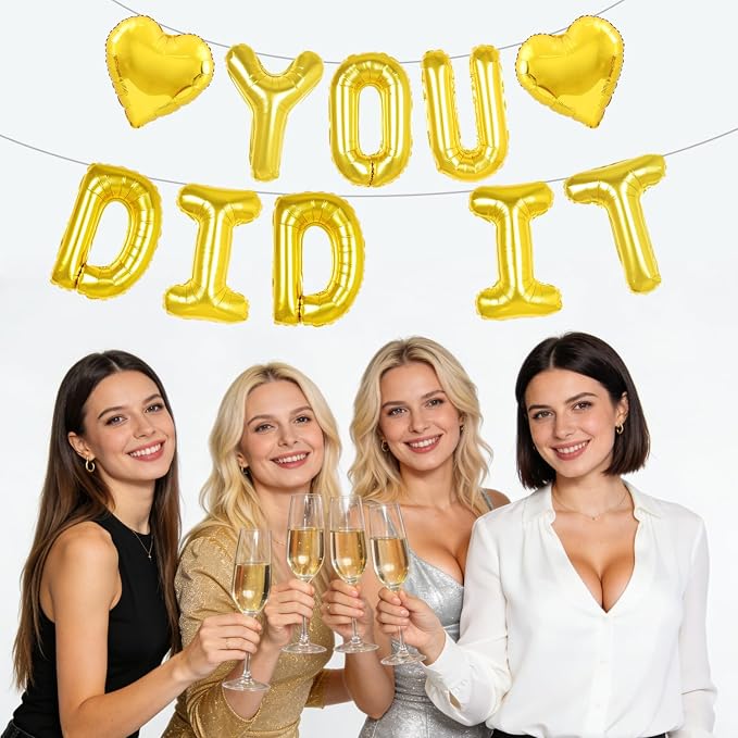 Gold YOU DID IT Congratulations Banner, 16 inch YOU DID IT Letter - Image 5