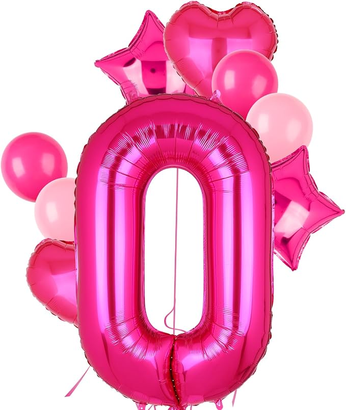 40 Inch Number Balloons Hot Pink 0 Pink Themed 10th Birthday Party Decor | by GGDE