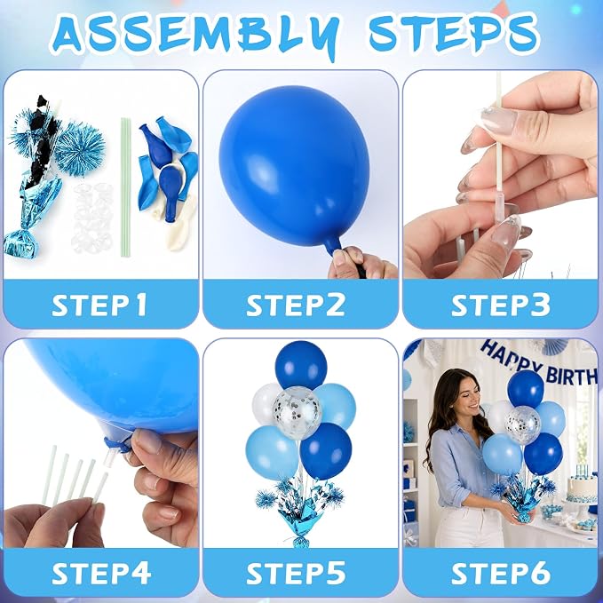 4 Set Blue White Balloon Centerpieces - Image 4