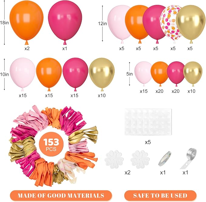 Amandir 153Pcs Pink and Orange Balloon Arch Kit, Different Sizes 18 12 10 5 - Image 3