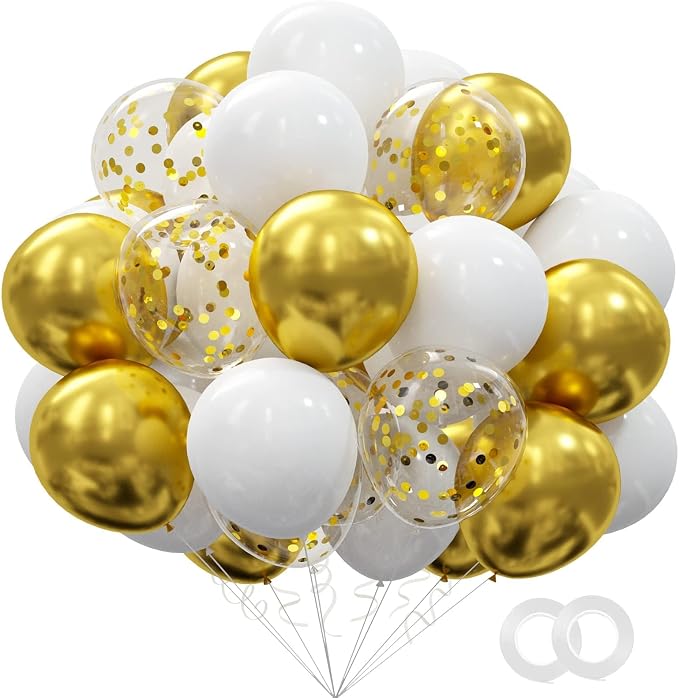62pcs Gold White Balloons Kit by OuMuaMua