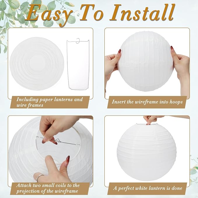 24 Packs White Paper Lanterns 10 Inch Chinese Japanese Hanging Paper Lanterns - Image 3