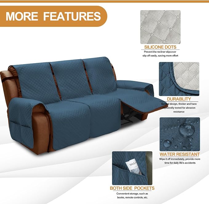 XINEAGE Water Resistant Recliner Cover, 3 seat Recliner Sofa Covers - Image 4