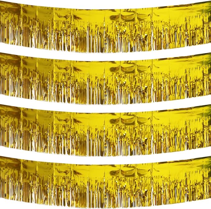 4 Pack Gold Total 40 Feet Foil Fringe Garland Metallic Tinsel Banner Wall by iiCheerful