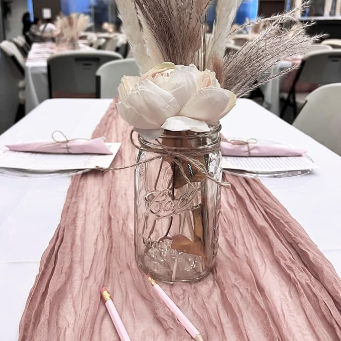 10 Pack Dusty Pink Cheesecloth Table Runner 10FT Boho Gauze Fabric Table Runner - Image 6
