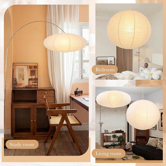 Nuanchu 2 Pack 30" Large Hanging Paper Lampshade Set Round and Oval White - Image 6