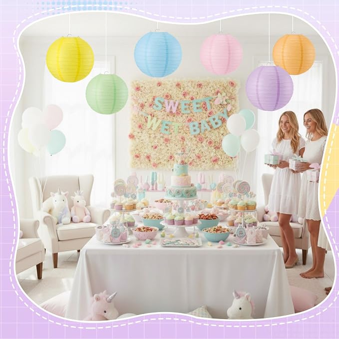Hortsun 6 Pcs Colorful Hanging Paper Lanterns Party Decorations, Pastel - Image 5