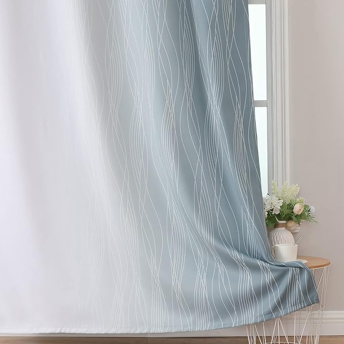 Stone Blue and Greyish White Ombre Blackout Curtains 54 Inch Length 2 Panels - Image 6