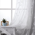 White Sheer Curtains Boho Leaf Floral Embroidered 54Wx84L | Light Filtering by VISIONTEX