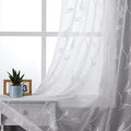 White Sheer Curtains Boho Leaf Floral Embroidered 54Wx108L | Light Filtering by VISIONTEX