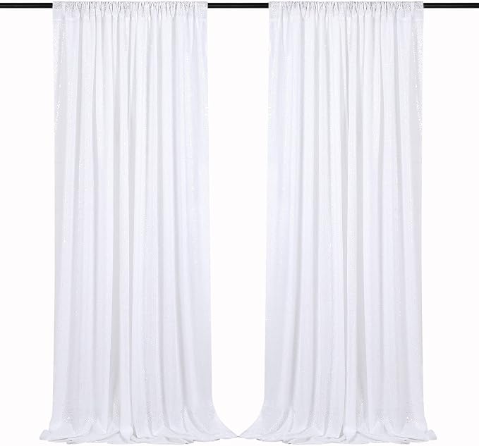 White Sequin Backdrop Curtains Party Photo Glitter Drapes 2 Pcs 2FTx8FT | by B-COOL