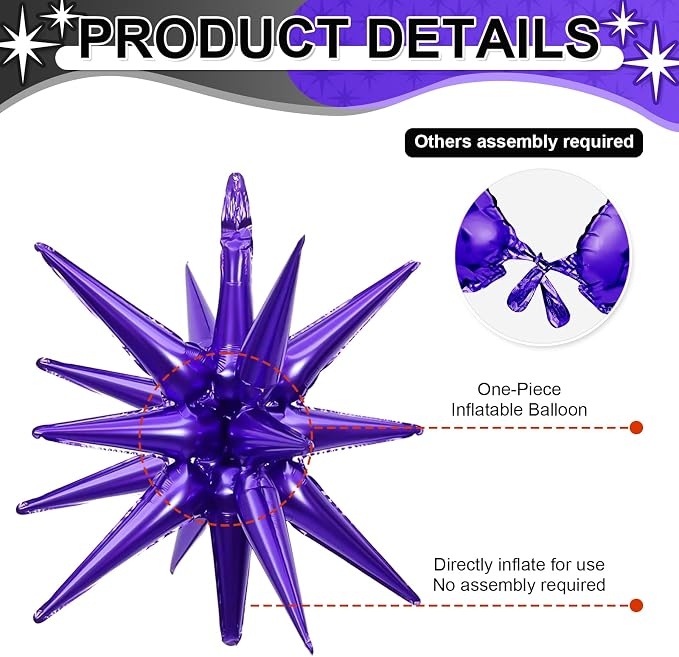 9Pcs Purple and Black Star Balloons, Large Explosion Foil Balloons, Metallic - Image 3
