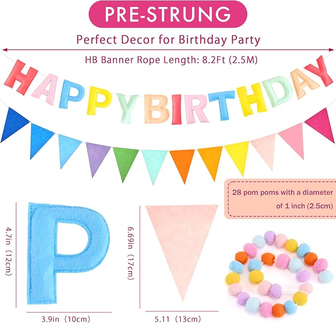 CANREVEL 3 PCS Pre-Strung 3D Happy Birthday Banner Decorations, Pastel | - Image 3