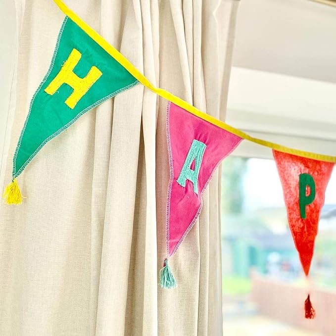 Talking Tables Fabric Rainbow Happy Bunting Banner - 10ft | Triangle Flag - Image 7