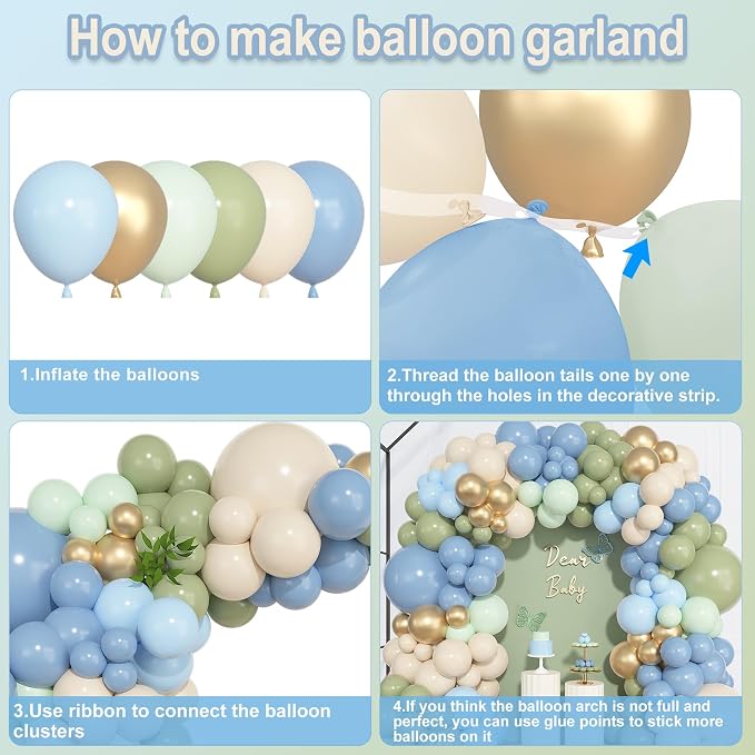 157Pcs Sage Green Blue Balloons Garland Arch Kit Different Size | Dusty Blue - Image 7