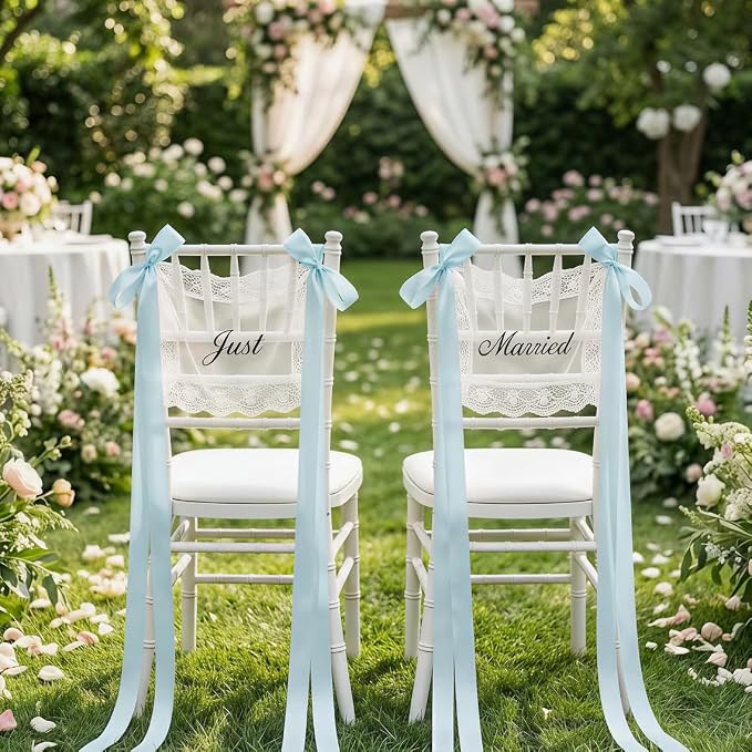 Personalized Lace Sheer Wedding Chair Signs Set of 2, Custom Name or Just - Image 6