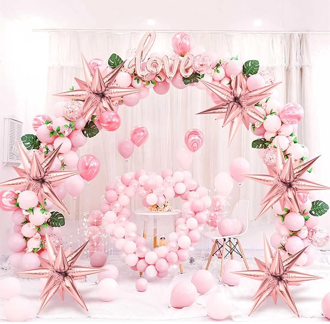 Rose Gold Star Balloons, Big 72 Pieces 26 Inch Explosion Foil Cone Balloons - Image 3